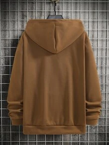 Manfinity Homme Áo nỉ Nam Dây kéo Túi Slogan Giải trí - màu nâu - Xem 2