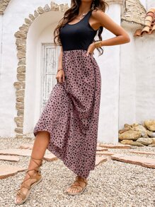 SHEIN VCAY Dalmatian Print Sleeveless Dress - Multicolor - View 3