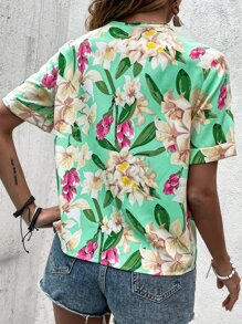 SHEIN Unity Floral Print V Neck Blouse - Multicolor - View 2