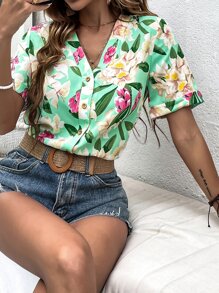 SHEIN Unity Floral Print V Neck Blouse - Multicolor - View 3