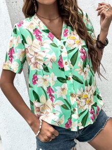 SHEIN Unity Floral Print V Neck Blouse - Multicolor - View 5