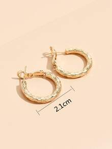 Textured Metal Hoop Earrings - Yellow Gold - View 3