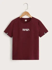 SHEIN Tween Boy Letter Print T-Shirt, Simple And Comfortable, Suitable For Daily Summer Wear - Maroon - View 1