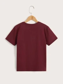 SHEIN Tween Boy Letter Print T-Shirt, Simple And Comfortable, Suitable For Daily Summer Wear - Maroon - View 2