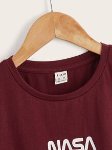 SHEIN Tween Boy Letter Print T-Shirt, Simple And Comfortable, Suitable For Daily Summer Wear - Maroon - View 3