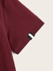 SHEIN Tween Boy Letter Print T-Shirt, Simple And Comfortable, Suitable For Daily Summer Wear - Maroon - View 4