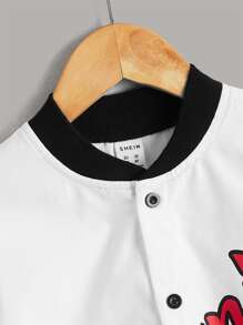 SHEIN 男孩字母圖案棒球領織帶拼接襯衫 - 白色 - 查看 3