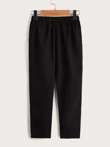 SHEIN Young Boy Zip Front Casual Solid Color Elastic Waist Pants - Black - View 2
