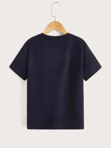 SHEIN Boys Figure and Japanese Print Tee - Navy Blue - View 2
