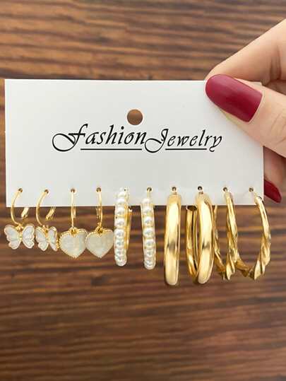 5對蝴蝶與人造珍珠裝飾耳環