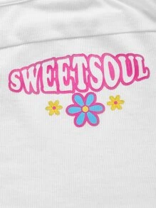 SHEIN ICON 90s Letter & Floral Print Backless Halter Top - White - View 3