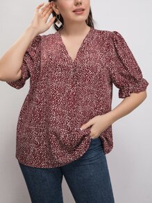SHEIN LUNE Áo sơ mi Plus Size Xù Tất cả trên in Giải trí - Đỏ - Xem 1