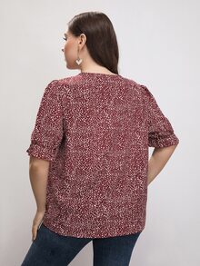 SHEIN LUNE Áo sơ mi Plus Size Xù Tất cả trên in Giải trí - Đỏ - Xem 2