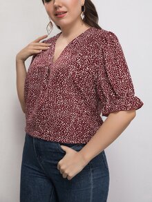 SHEIN LUNE Áo sơ mi Plus Size Xù Tất cả trên in Giải trí - Đỏ - Xem 3