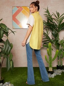 SHEIN 撞色弧形下擺襯衫 - 彩色 - 查看 2