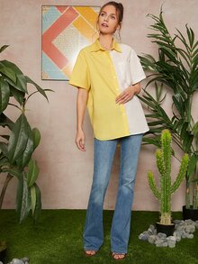 SHEIN 撞色弧形下擺襯衫 - 彩色 - 查看 4