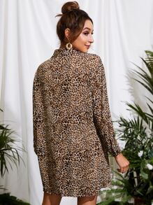 Shein Essnce Women Leopard Shirt Leopard Shirt Ladies' See-Through Leopard Print Long Sleeved Open Front Shirt, Autumn - Multicolor - View 2