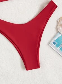 SHEIN Swim Summer Beach Plain Micro Triangle High Cut Bikini - Red - View 4