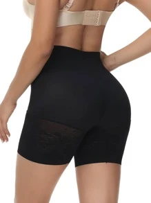 閉合拼接網紗塑身褲 - 黑色 - 查看 2