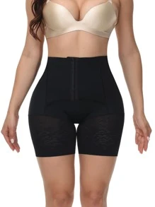 閉合拼接網紗塑身褲 - 黑色 - 查看 3