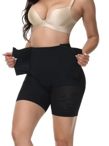 閉合拼接網紗塑身褲 - 黑色 - 查看 4