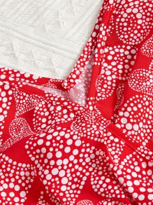 SHEIN VCAY Ruffle Armhole Shirred Hem Polka-dot Top - Red and White - View 4