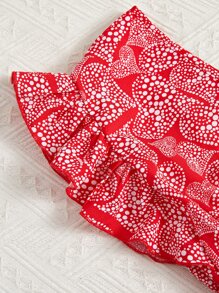 SHEIN VCAY Ruffle Armhole Shirred Hem Polka-dot Top - Red and White - View 5