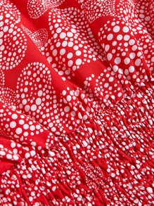 SHEIN VCAY Ruffle Armhole Shirred Hem Polka-dot Top - Red and White - View 6