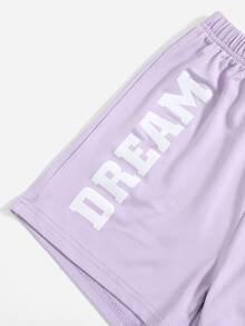 SHEIN Girls Cartoon Graphic Tee & Letter Graphic Shorts - Lilac Purple - View 3