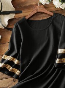 Mulvari Plus Sequin Detail Round Neck Blouse - Black - View 3