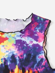 SHEIN Tie Dye Lettuce Trim Dress - Multicolor - View 4