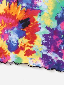 SHEIN Tie Dye Lettuce Trim Dress - Multicolor - View 5
