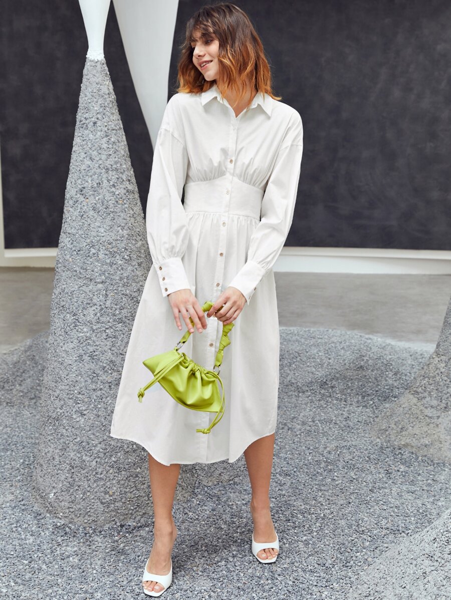 BizChic Button Through Shirt Dress - White - View 1