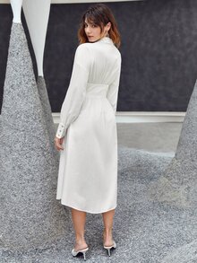 BizChic Button Through Shirt Dress - White - View 2