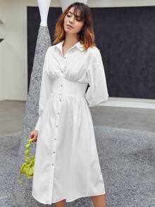BizChic Button Through Shirt Dress - White - View 3