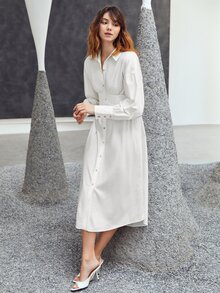 BizChic Button Through Shirt Dress - White - View 5