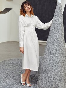 BizChic Button Through Shirt Dress - White - View 6