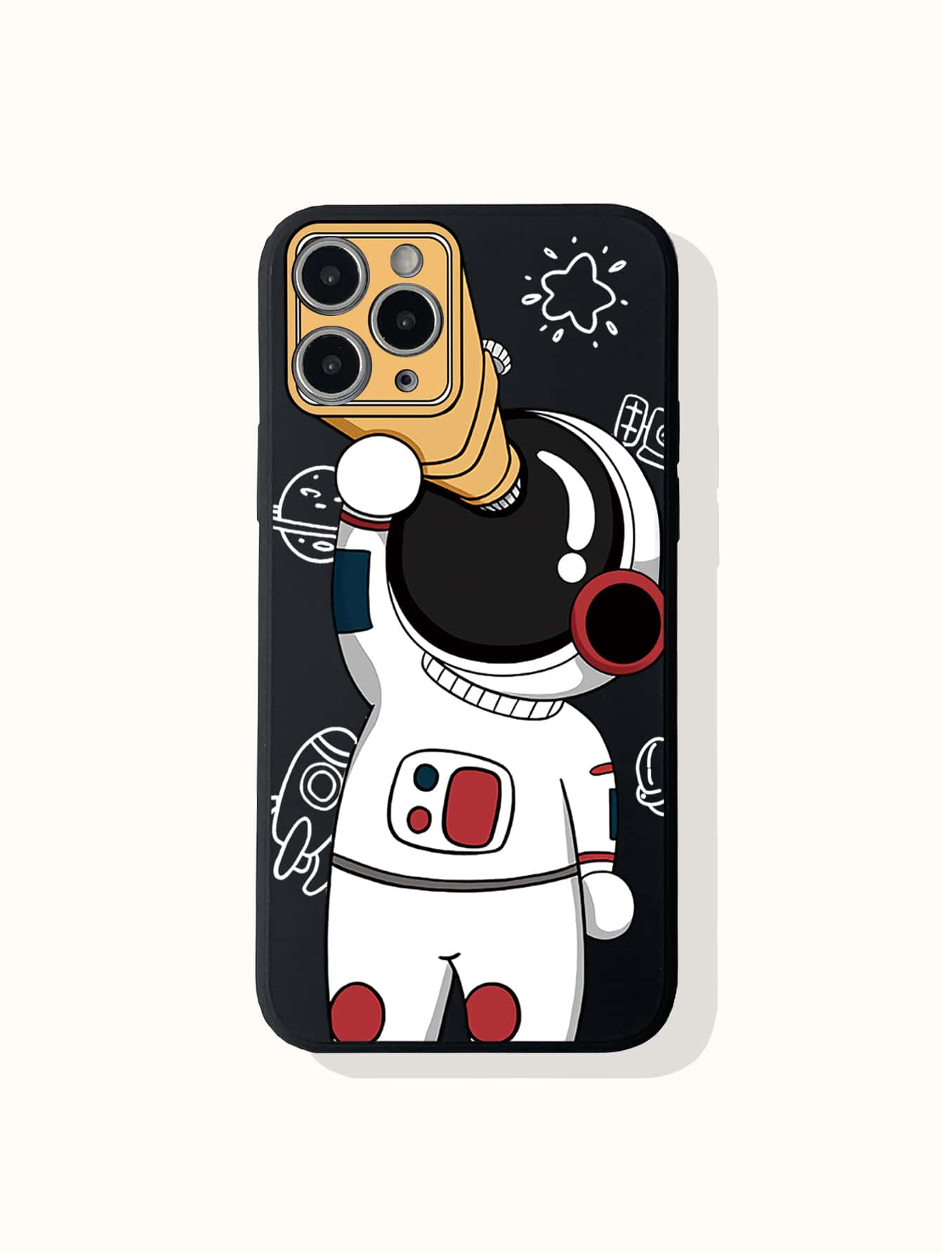 Telescope & Astronaut Printed Phone Case, Compatible With Iphone 15 Pro Max, 14, 13, 12, 11,International Version, Not The Domestic Version - Black - View 1