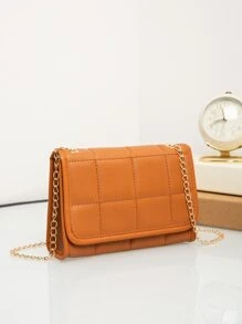 Mini Minimalist Textured Chain Flap Square Bag - Brown - View 2