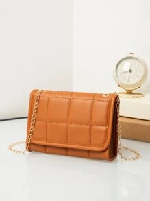 Mini Minimalist Textured Chain Flap Square Bag - Brown - View 3