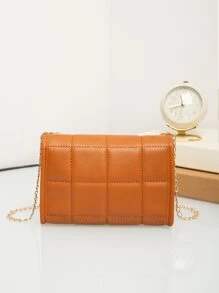Mini Minimalist Textured Chain Flap Square Bag - Brown - View 4