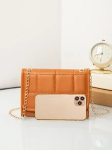 Mini Minimalist Textured Chain Flap Square Bag - Brown - View 5