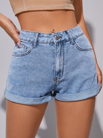 Short en jean ourlet roulé délavé