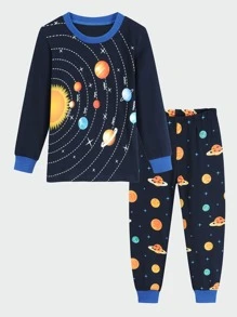 Niños Conjunto de pijama con estampado de galaxia - Azul Marino - Ver 1