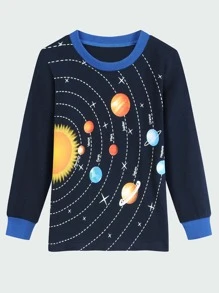 Niños Conjunto de pijama con estampado de galaxia - Azul Marino - Ver 5