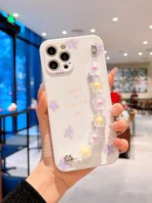 1pc Purple & Yellow Flower Chain Phone Case Compatible With Iphone 15/15 Pro/15 Plus/15 Pro Max/14/14 Plus/14 Pro/14 Pro Max/11 Pro Max/12/12 Pro/12 Pro Max/13/13 Pro/13 Pro Max/11/11 Pro Compatible With Samsung S24uu, S24+, S24, Protective Shell,International Version, Not The Domestic Version - White - View 1
