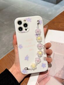1pc Purple & Yellow Flower Chain Phone Case Compatible With Iphone 15/15 Pro/15 Plus/15 Pro Max/14/14 Plus/14 Pro/14 Pro Max/11 Pro Max/12/12 Pro/12 Pro Max/13/13 Pro/13 Pro Max/11/11 Pro Compatible With Samsung S24uu, S24+, S24, Protective Shell,International Version, Not The Domestic Version - White - View 3