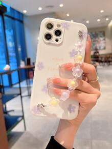 1pc Purple & Yellow Flower Chain Phone Case Compatible With Iphone 15/15 Pro/15 Plus/15 Pro Max/14/14 Plus/14 Pro/14 Pro Max/11 Pro Max/12/12 Pro/12 Pro Max/13/13 Pro/13 Pro Max/11/11 Pro Compatible With Samsung S24uu, S24+, S24, Protective Shell,International Version, Not The Domestic Version - White - View 5