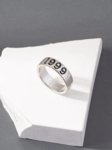 Hombres Anillo número de año con diseño - Plateado - Ver 1