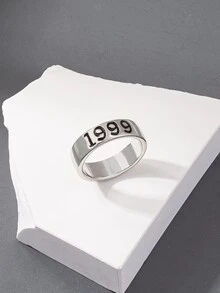 Hombres Anillo número de año con diseño - Plateado - Ver 3